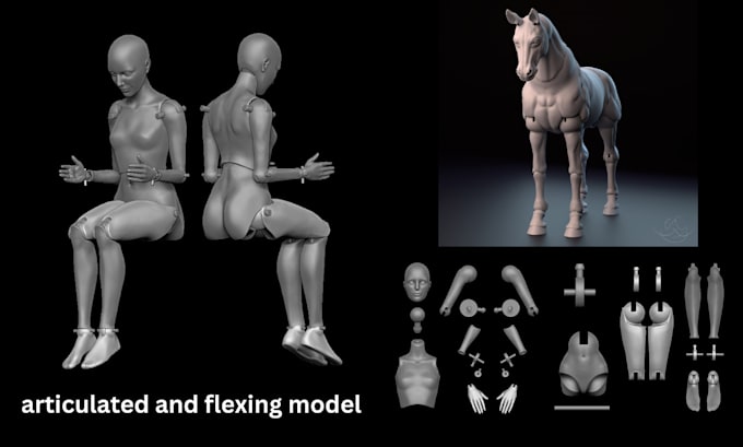 Gig Preview - Sculpt 3d articulated bjd, toy, 3d flexing model for 3d printing