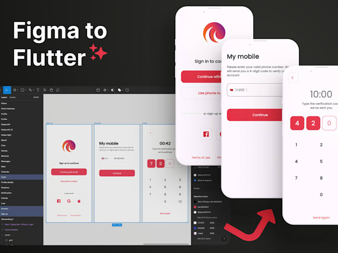 Gig Preview - Design flutter mobile app UI UX screens with figma app integration app design