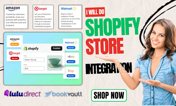 Gig Preview - Integrate target plus walmart amazon to shopify store lulu direct book vault