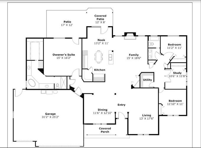 Gig Preview - Do architectural floor plan, architectural stamp, pdf to cad, 2d floor plan