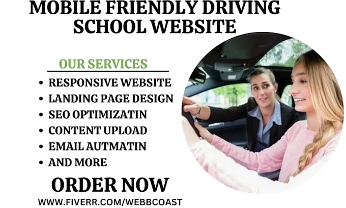 Gig Preview - Design driving school website driving instructor landing page elearning website