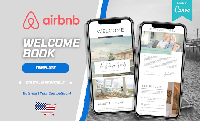 Gig Preview - Create a digital airbnb welcome guest book template for your vacation rental