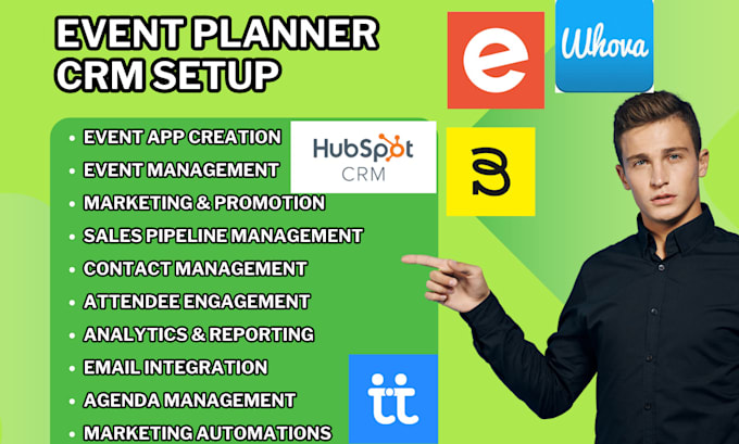 Gig Preview - Setup event planner crm using eventbrite bizzabo whova attendify hubspot crm