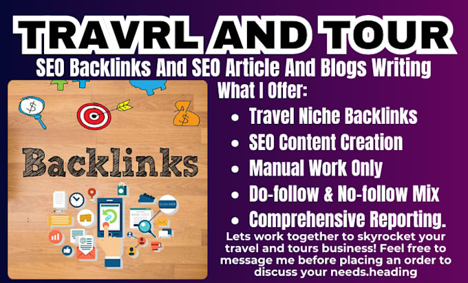 Gig Preview - Do monthly travel related SEO backlink service dofollow ida link building