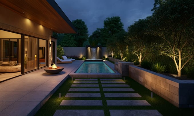 Bestseller - do backyard landscape rendering outdoor garden design, pool, patio design render