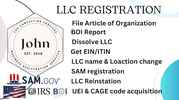 Gig Preview - Do llc registration, dissolve llc, ein, samgov, uei, cage code, boi report