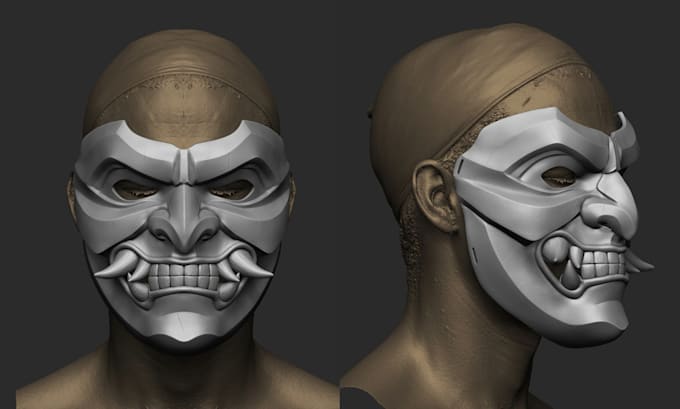 Gig Preview - Sculpt 3d japanese mask, oni mask, kitsune mask, blender, 3d model for printing