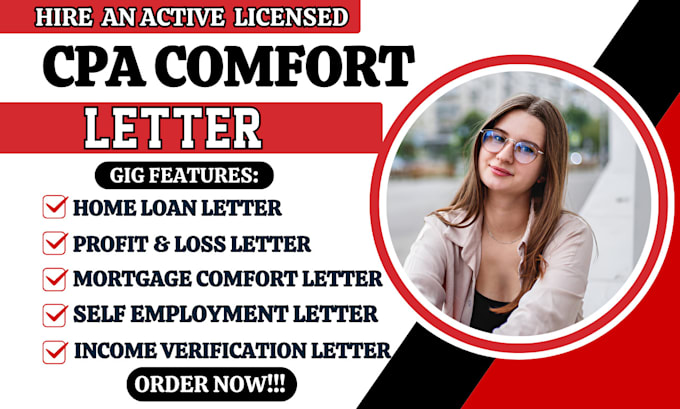 Gig Preview - Provide stamp US CPA mortgage comfort letter self employment income verification