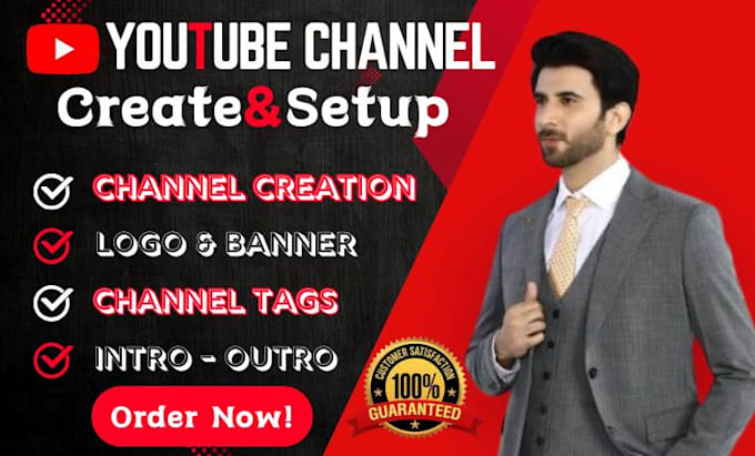 Gig Preview - Create and setup youtube channel, you tube logo and banner design you tube SEO