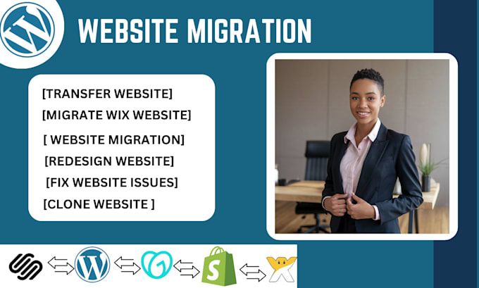 Gig Preview - Migrate move transfer wordpress to wix, shopify to wordpress, wix to wordpress