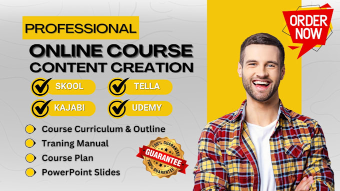 Gig Preview - Write online course content for skool kajabi tella, do course video, PPT slide