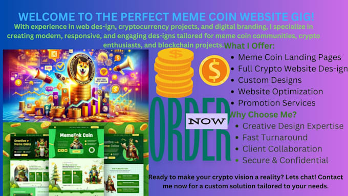 Gig Preview - Design meme coin landing page, meme coin  website,crypto website, and promotion