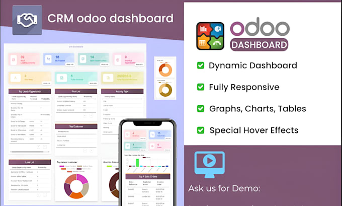 Gig Preview - Customize odoo website module CRM dashboard erp system API integration saas app