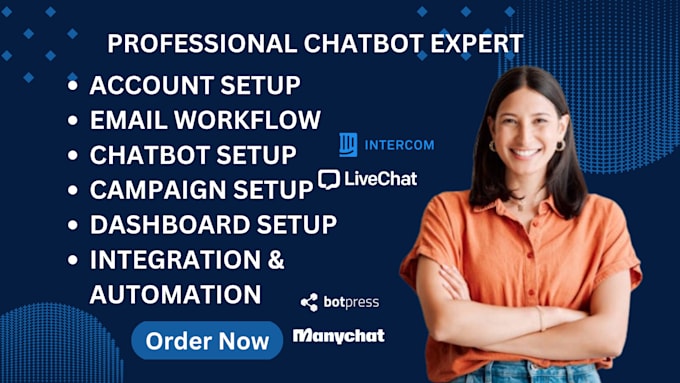 Gig Preview - Manychat chatbot botpress uchat tidio livechat chatfuel chatbase intercom