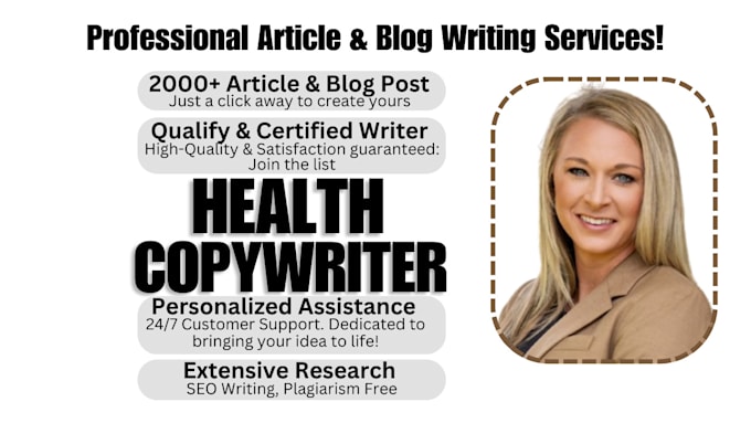 Gig Preview - Write SEO health blog, medical article fitness, wellness, nutrition, copywriter