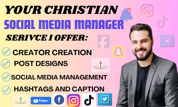 Gig Preview - Be your christian social media manager and content creation linkedin manager