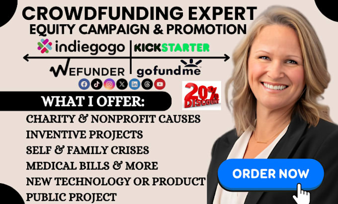 Gig Preview - Do equity crowdfunding campaign creation on kickstarter indiegogo and promotion