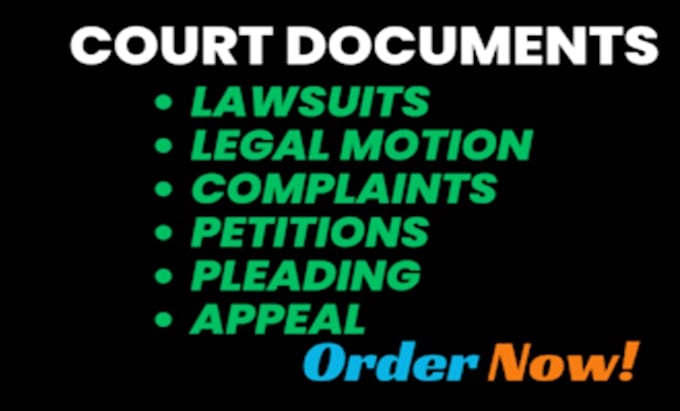 Gig Preview - Draft your lawsuit, court motion, appeal and legal documents