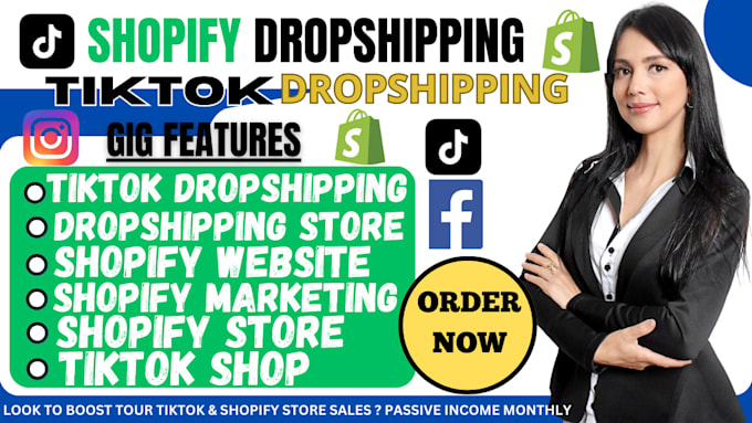 Gig Preview - Create shopify store, tiktok dropshipping shopify website