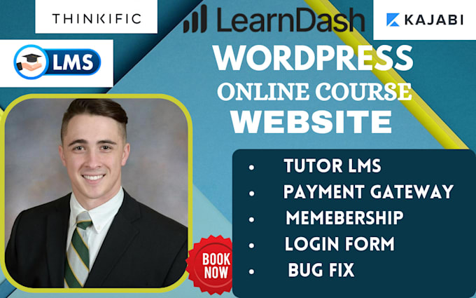 Bestseller - build wordpress elearning website, online course website learndash lms, kajabi