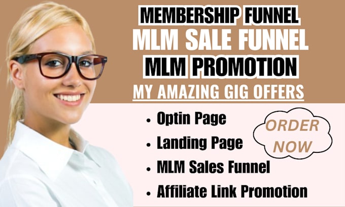 Gig Preview - Membership funnel, mlm sales funnel, mlm promotion, mlm recruitment funnel