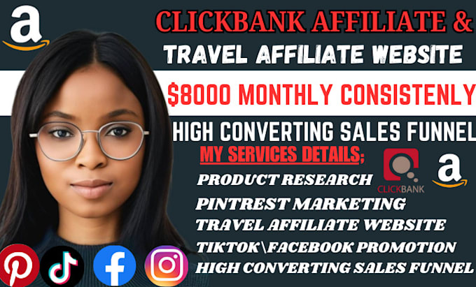 Gig Preview - Clickbank travel affiliate website promotion affiliate marketing fo sales funnel