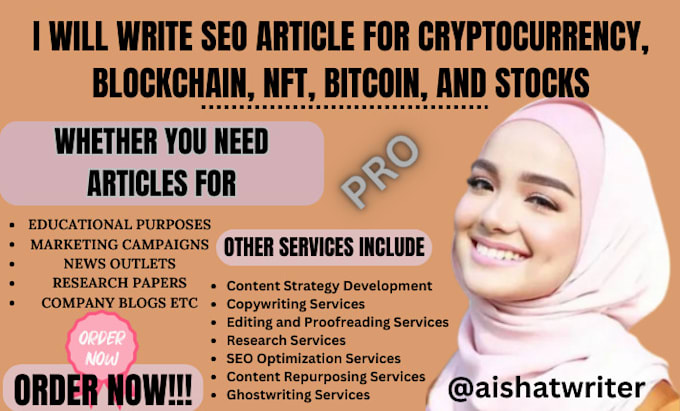 Bestseller - write SEO article for cryptocurrency, blockchain, nft, bitcoin, and stocks