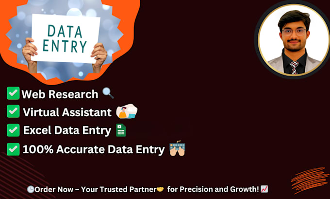 Gig Preview - Be a virtual assistant for accurate data entry, web research, excel data entry