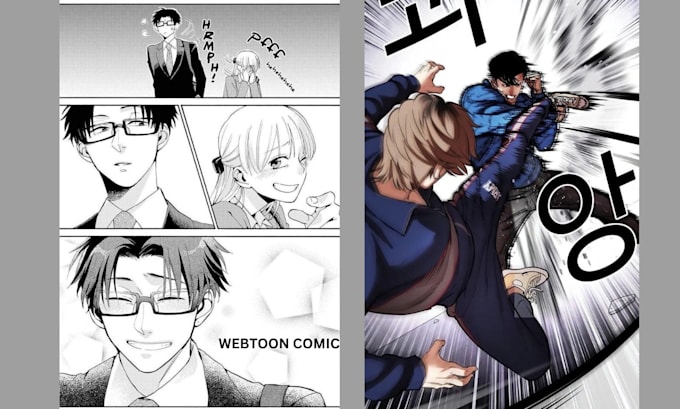 Gig Preview - Design detailed manwha manga webcomic panels, webtoon comic page artist