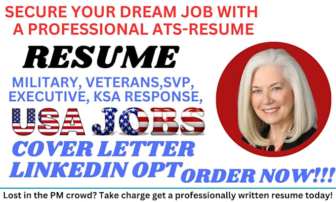 Gig Preview - Provide federal, military, executive, government, veteran, USA jobs resume