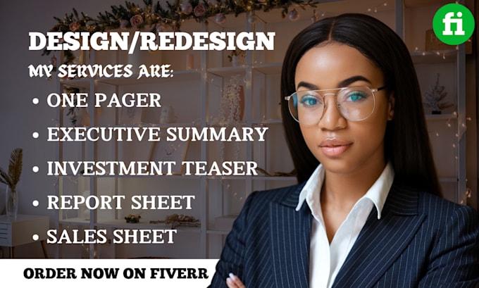 Gig Preview - Design one pager executive summary, investment teaser, report or sales sheet