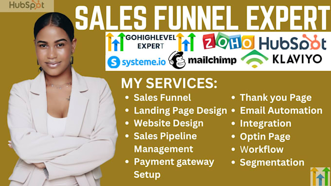 Bestseller - design sales funnel in gohighlevel hubspot clickfunnel mailchimp  systeme io