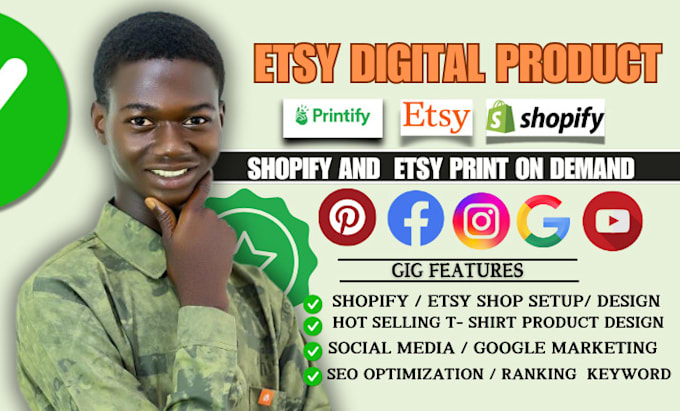 Gig Preview - Promote shopify etsy print on demand, shopify, etsy shop setup, etsy shopify SEO