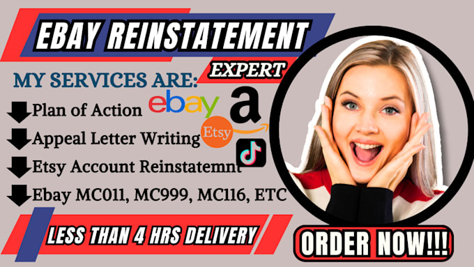 Gig Preview - Do ebay etsy amazon reinstatement ebay appeal letter ebay restrictions mc999