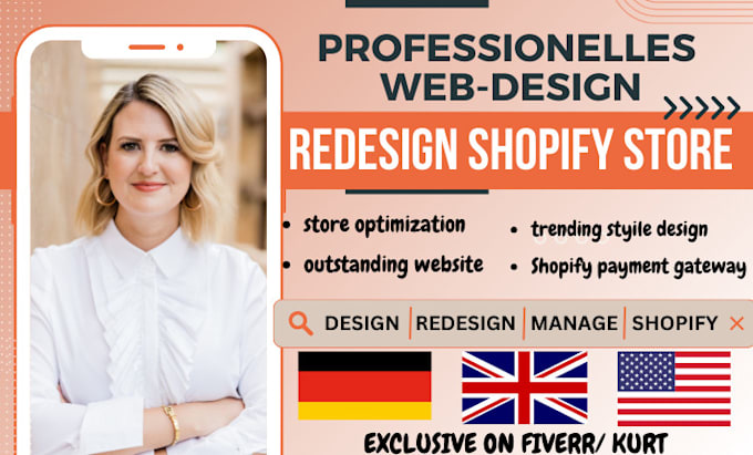 Gig Preview - Design and redesign shopify website, shopify store design, website design