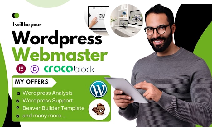 Gig Preview - Be your wordpress webmaster, build with beaver builder crocoblocks fix bugs