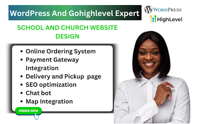 Gig Preview - Design a school or church website on gohighlevel or wordpress