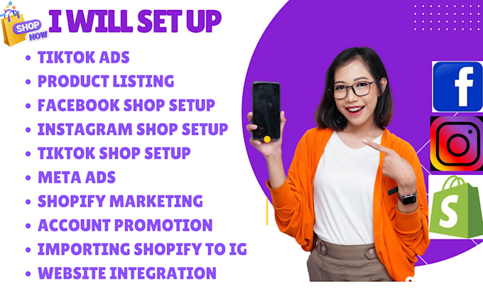 Bestseller - setup instagram etsy tiktok facebook youtube shop page meta ad shopify store VA