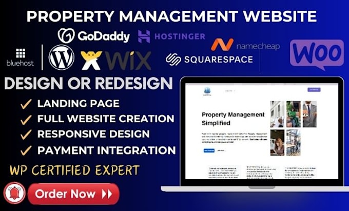 Gig Preview - Create wordpress wix property management website, buildium, appfolio, doorloop