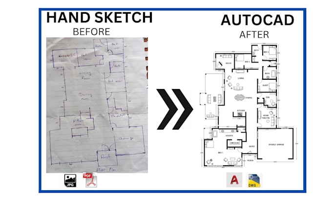 Bestseller - draw a 2d floor plan in autocad from PDF or hand sketch