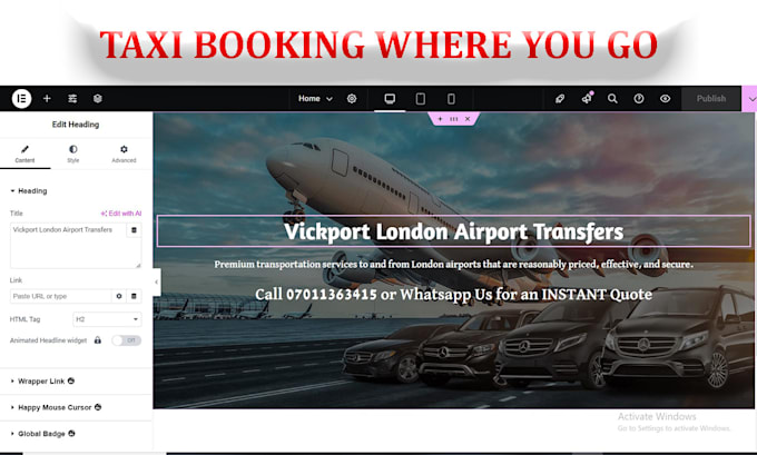 Gig Preview - Design taxi booking, chauffeur, vtc, limo website with distance price calculator