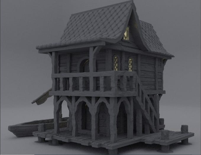 Gig Preview - Model and design 3d building for 3d tabletop games, stylized terrain 3d texture