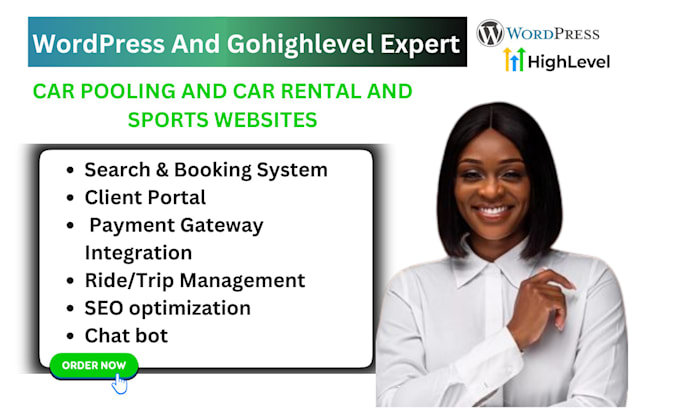 Gig Preview - Design a sport car pooling or car rental website on gohighlevel or wordpress