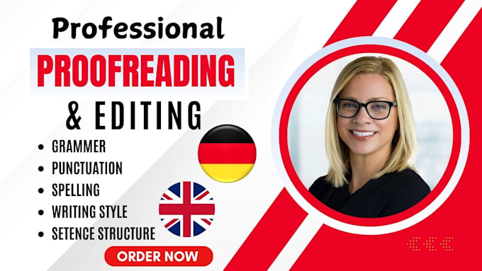 Gig Preview - Edit proofread and rewrite any english or german text document website ebook