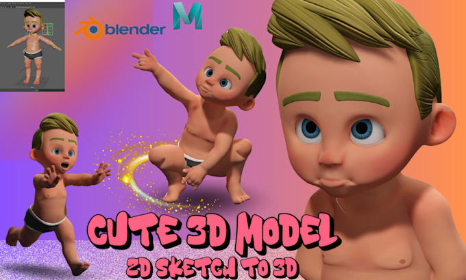 Gig Preview - Create cute 3d cartoon character model, cartoon style, convert 2d to 3d, chibi