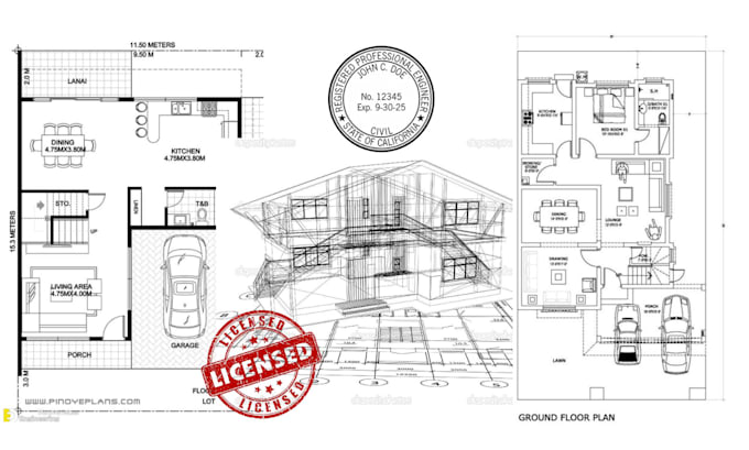 Gig Preview - Draw and stamp architectural and construction floor plan cad drawing blueprint