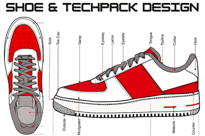 Gig Preview - Shoes tech pack sneakers footwear technical drawing for your brand manufactury