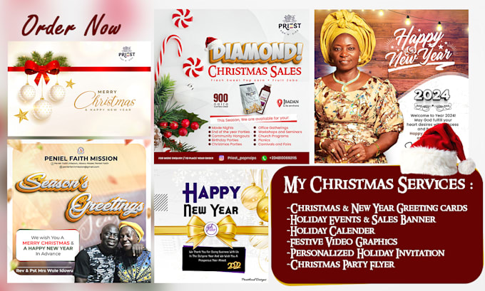 Gig Preview - Do professional christmas new year greeting card sales flyer