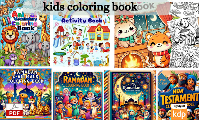 Gig Preview - Do kids coloring book worksheets activity book cover interior for amazon kdp