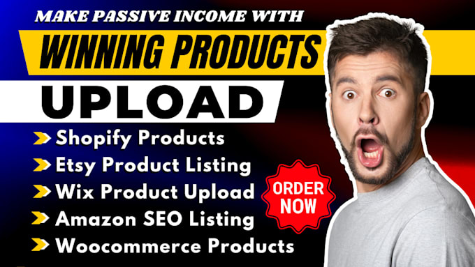 Gig Preview - Upload products or add products to shopify woocommerce wix amazon etsy